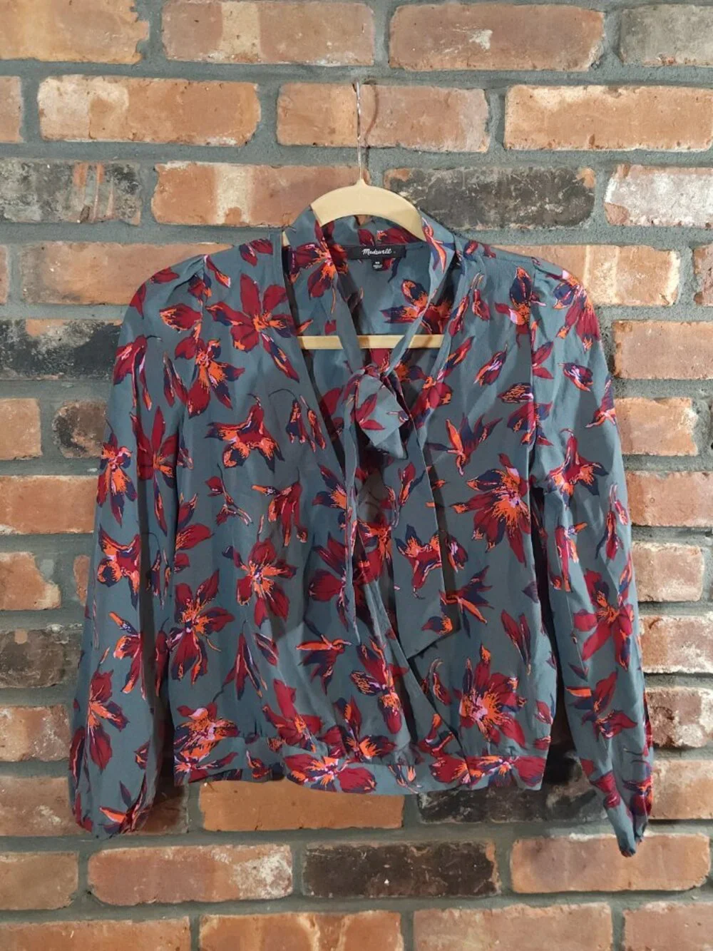 Madewell Silk Tie-neck Wrap Top in Winter Orchid Feminine Moody Work Women's XS